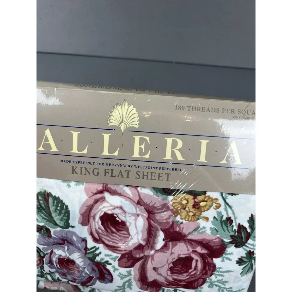 VTG Galleria For Mervyn's King Flat Sheet 180 Thread 90s Floral Virginia Reel